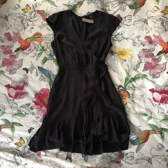 J. CREW NWT faux-wrap mini dress. Black, size 0 - Picture 3 of 8